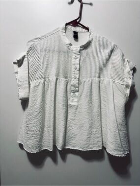 cleo White Short-Sleeve Pintuck Button-Front Blouse